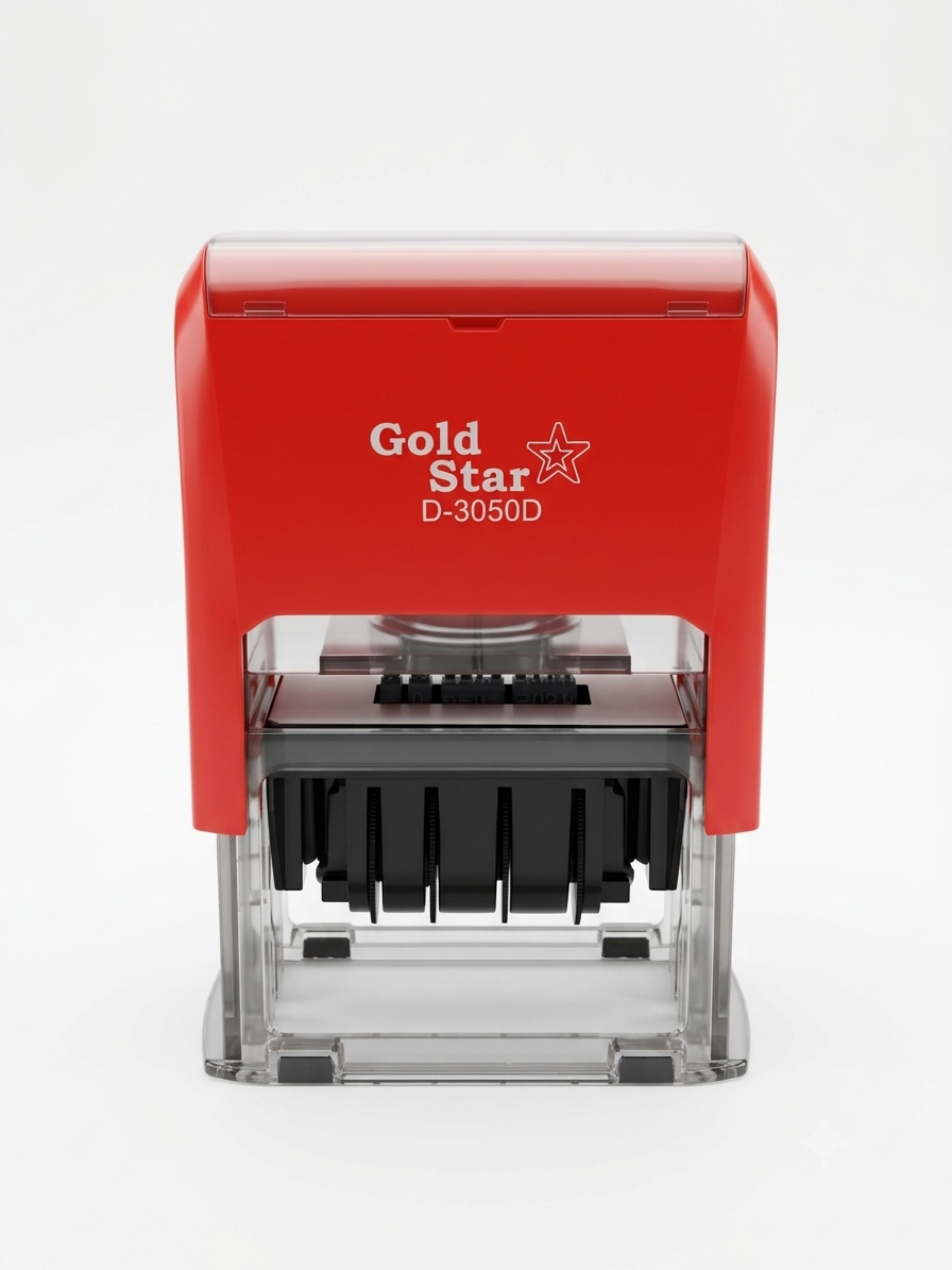 Gold Star D-3050D self-inking dater, red body with date bands