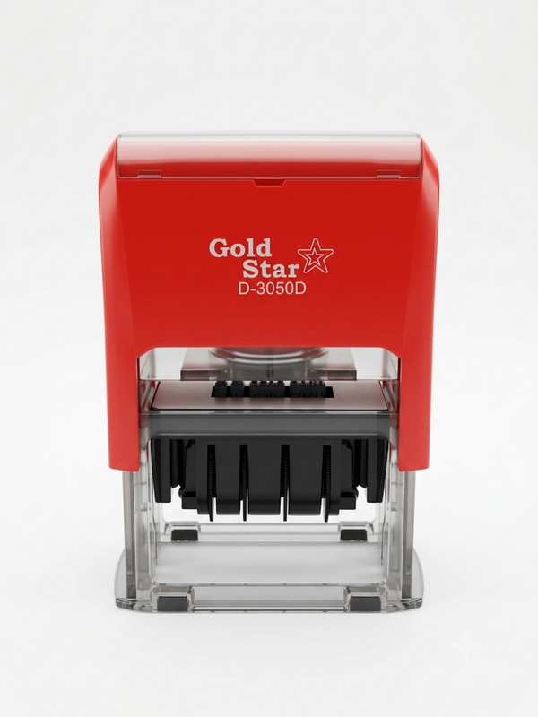Gold Star D-3050D self-inking dater, red body with date bands