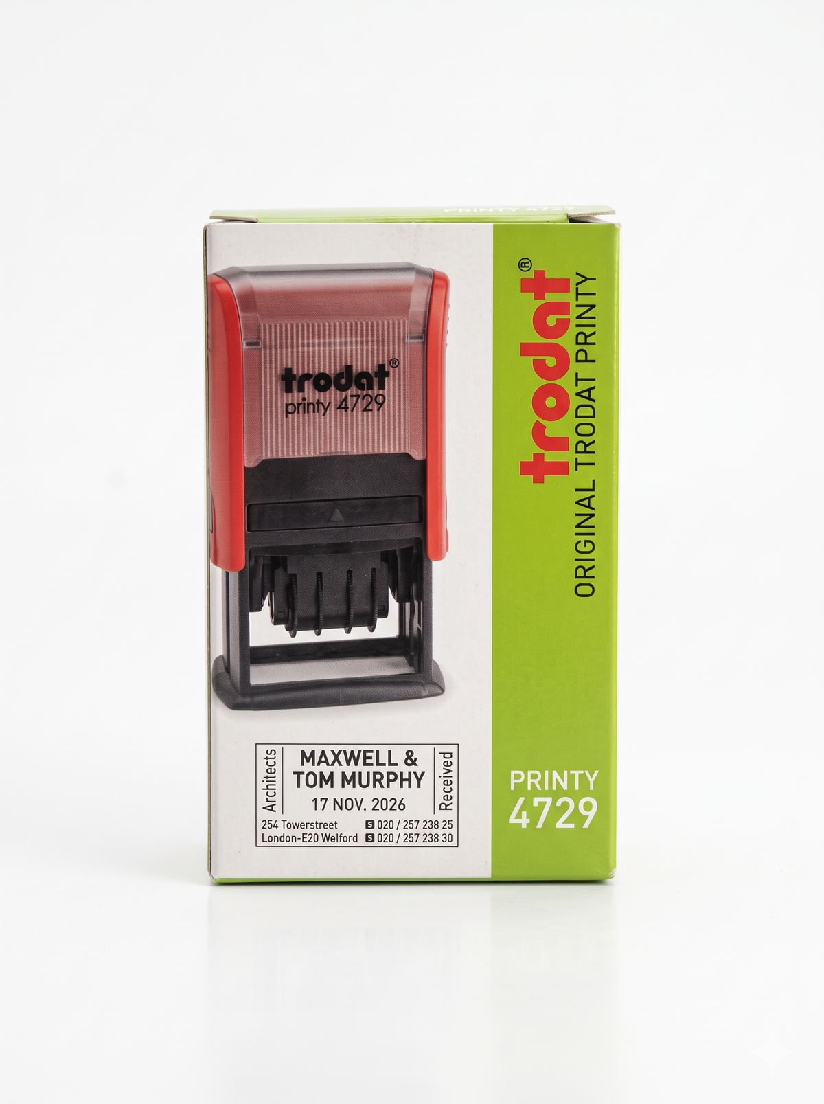 Trodat 4729 dater stamp, impression detail